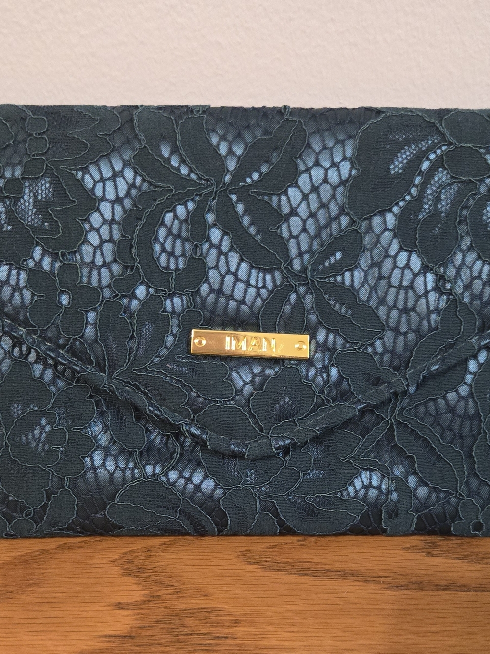 IMAN Global Chic Teal Lace Envelope Evening Clutch Bag